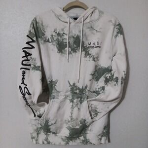 Maui & Sons Pullover Tie Dye Logo Hoodie Unisex Sz. M White/Green Pocket